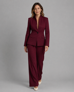 Women's Trouser Suit | Stand Collar Blazer & Flared Trousers Two Piece Set