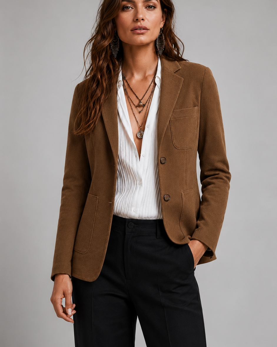 Women's Suede Look Jacket | Notch Lapel Patch Pocket Tailored Blazer