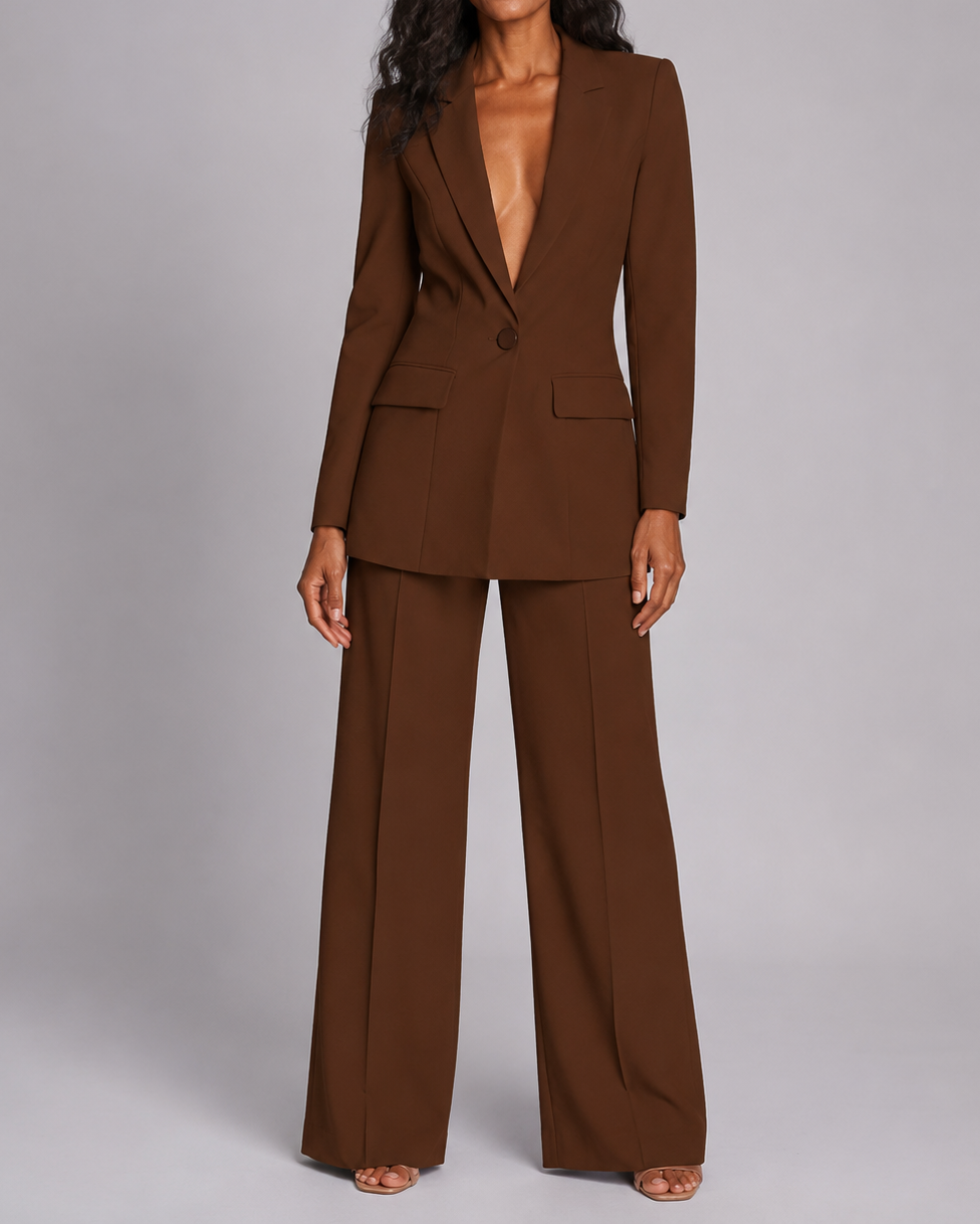 Women's Tailored Trouser Suit | Single Breasted Blazer & Wide Leg Two Piece Set
