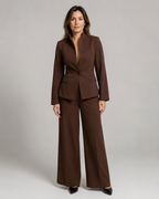 Women's Trouser Suit | Stand Collar Blazer & Flared Trousers Two Piece Set