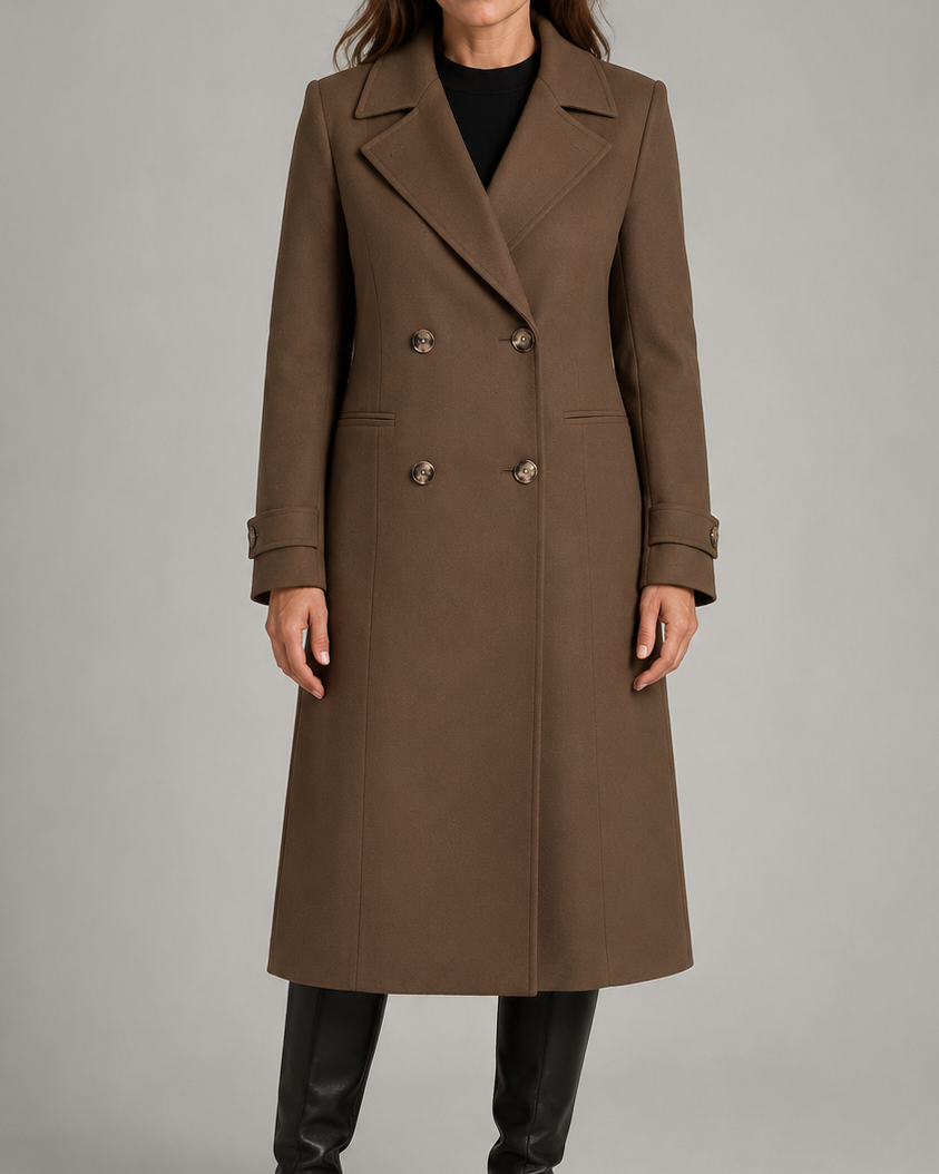 Women's Long Trench Coat | Double Breasted Notch Lapel Longline Coat