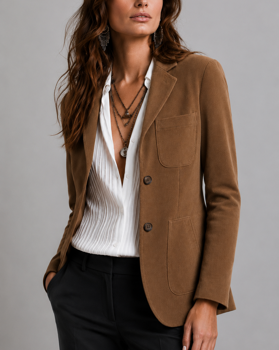 Women's Suede Look Jacket | Notch Lapel Patch Pocket Tailored Blazer