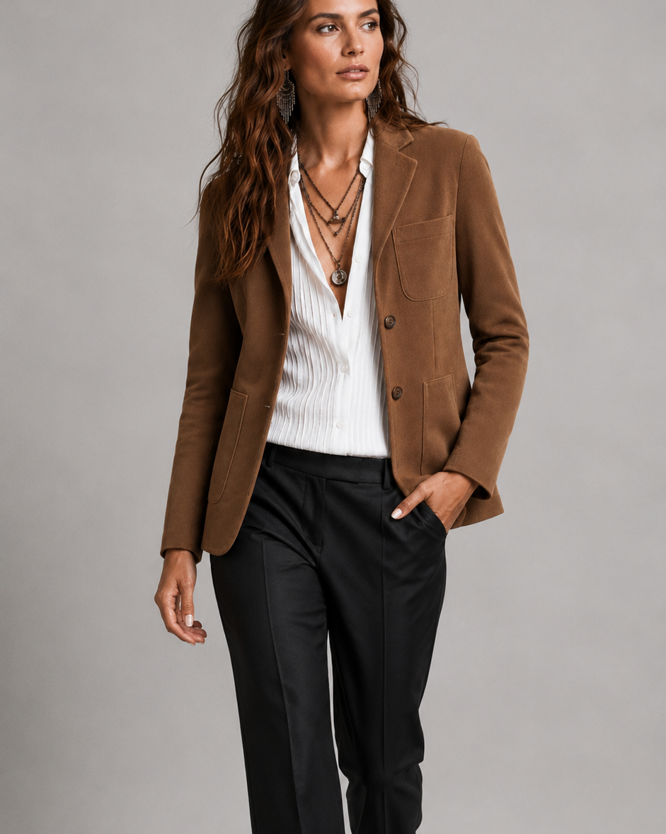 Women's Suede Look Jacket | Notch Lapel Patch Pocket Tailored Blazer