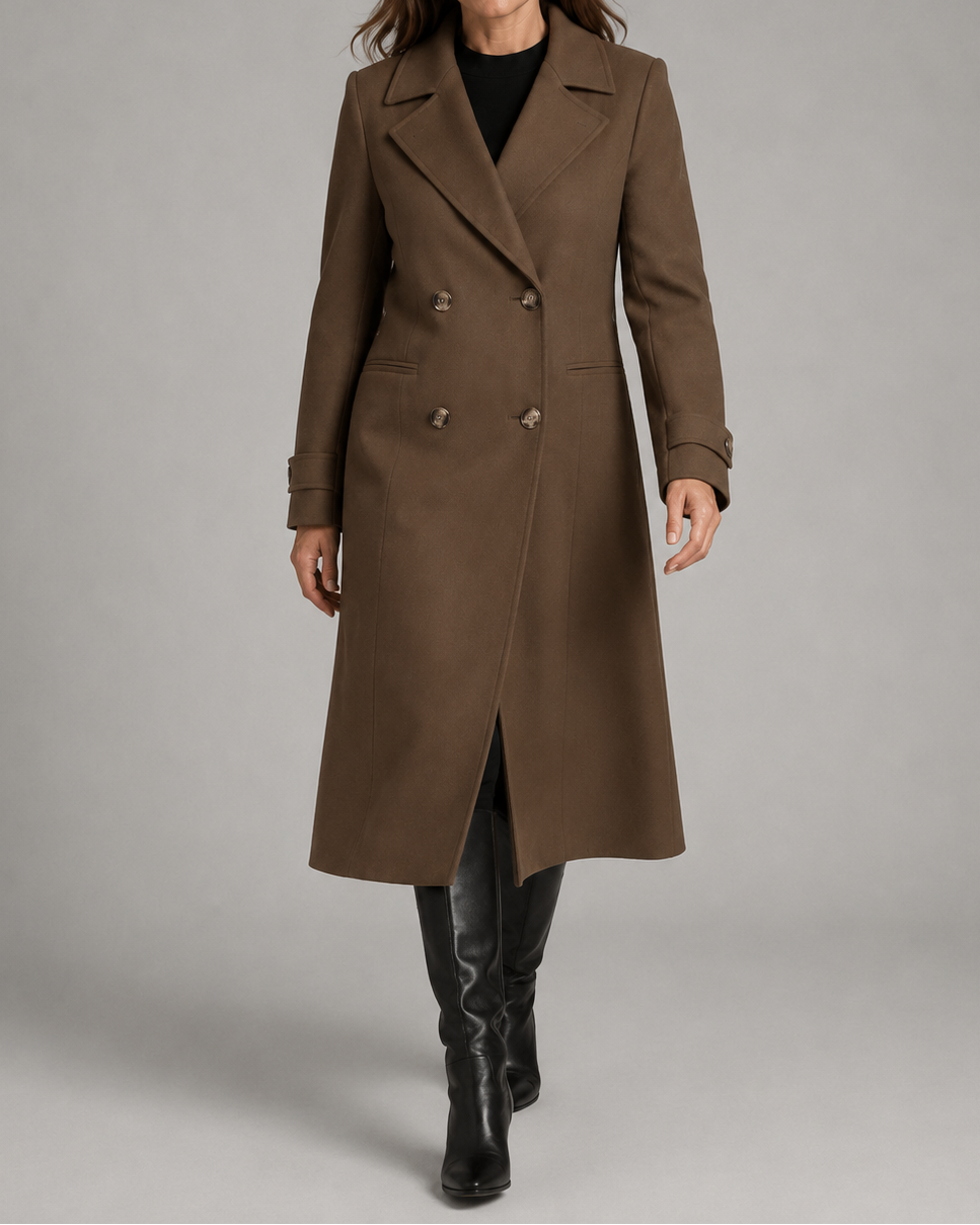 Women's Long Trench Coat | Double Breasted Notch Lapel Longline Coat