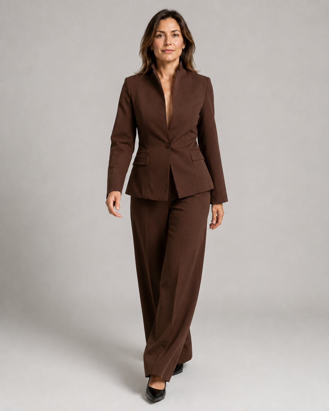 Women's Trouser Suit | Stand Collar Blazer & Flared Trousers Two Piece Set