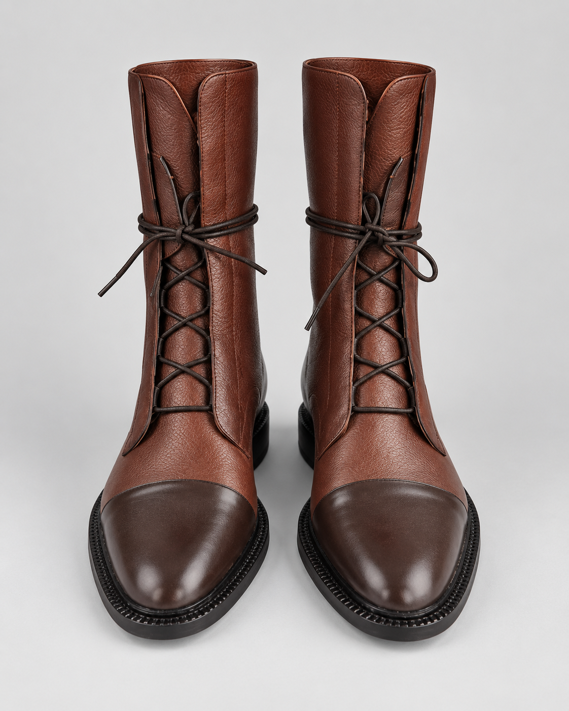 Women's Faux Leather Lace Up Boots with Cap Toe