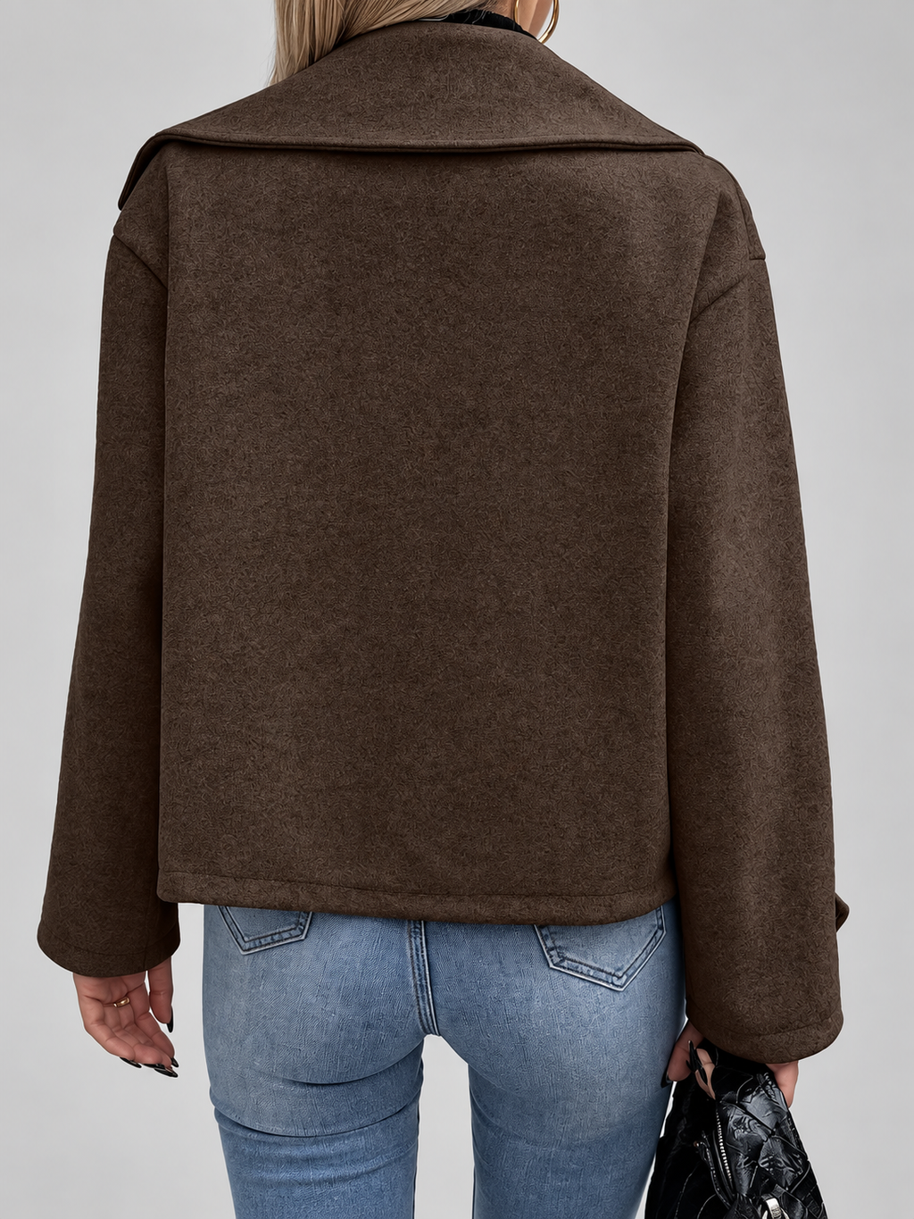 Women's Oversized Double Breasted Short Coat with Lapel Collar