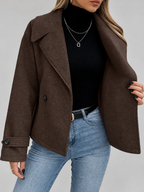 Women's Oversized Double Breasted Short Coat with Lapel Collar