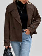 Women's Oversized Double Breasted Short Coat with Lapel Collar