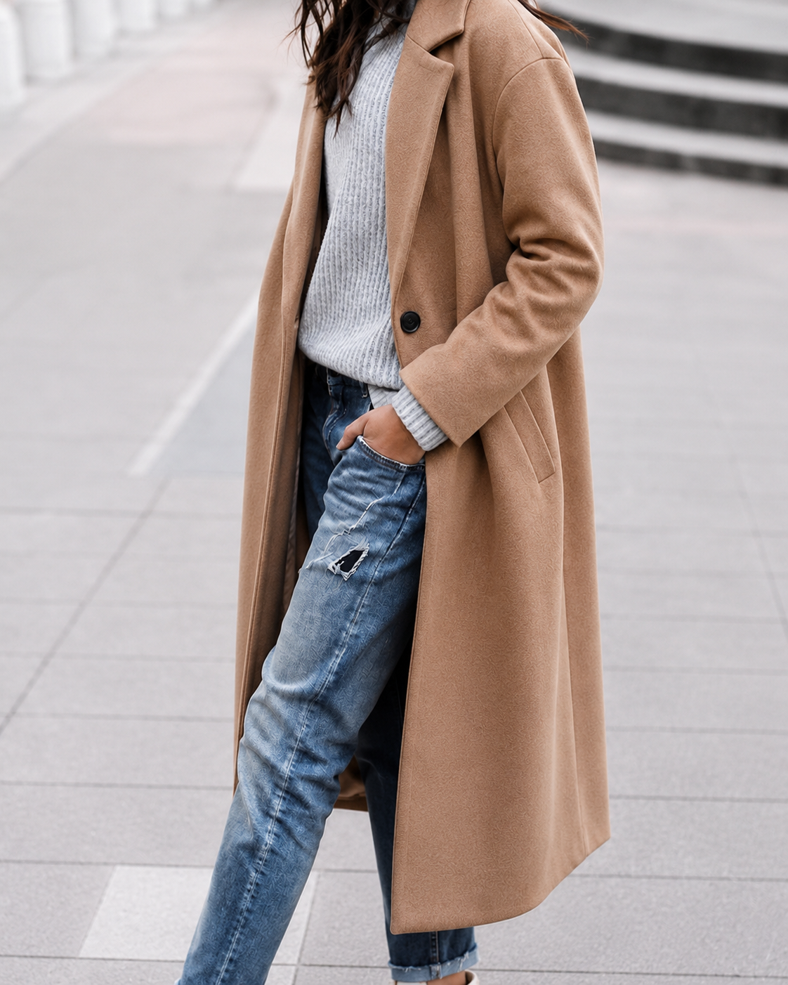 Women's Oversized Trench Coat | Button Up Wide Lapel Longline Coat