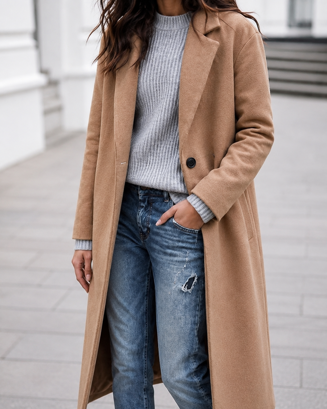 Women's Oversized Trench Coat | Button Up Wide Lapel Longline Coat