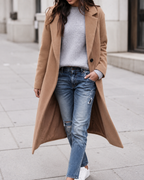 Women's Oversized Trench Coat | Button Up Wide Lapel Longline Coat