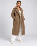 Women's Longline Teddy Fleece Coat with Double Breasted Front