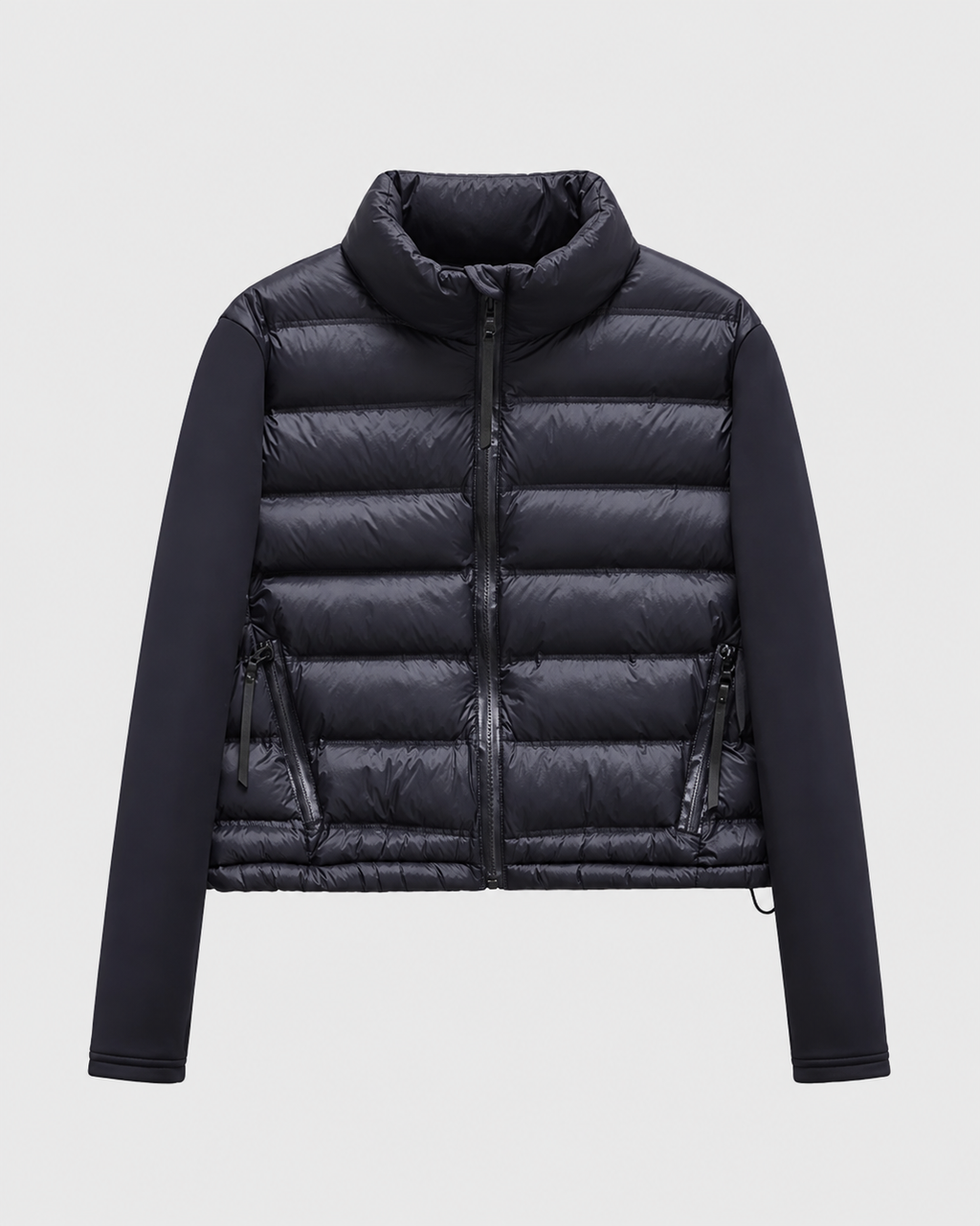 Women's Cropped Quilted Puffer Jacket with Stand Collar and Zip Front