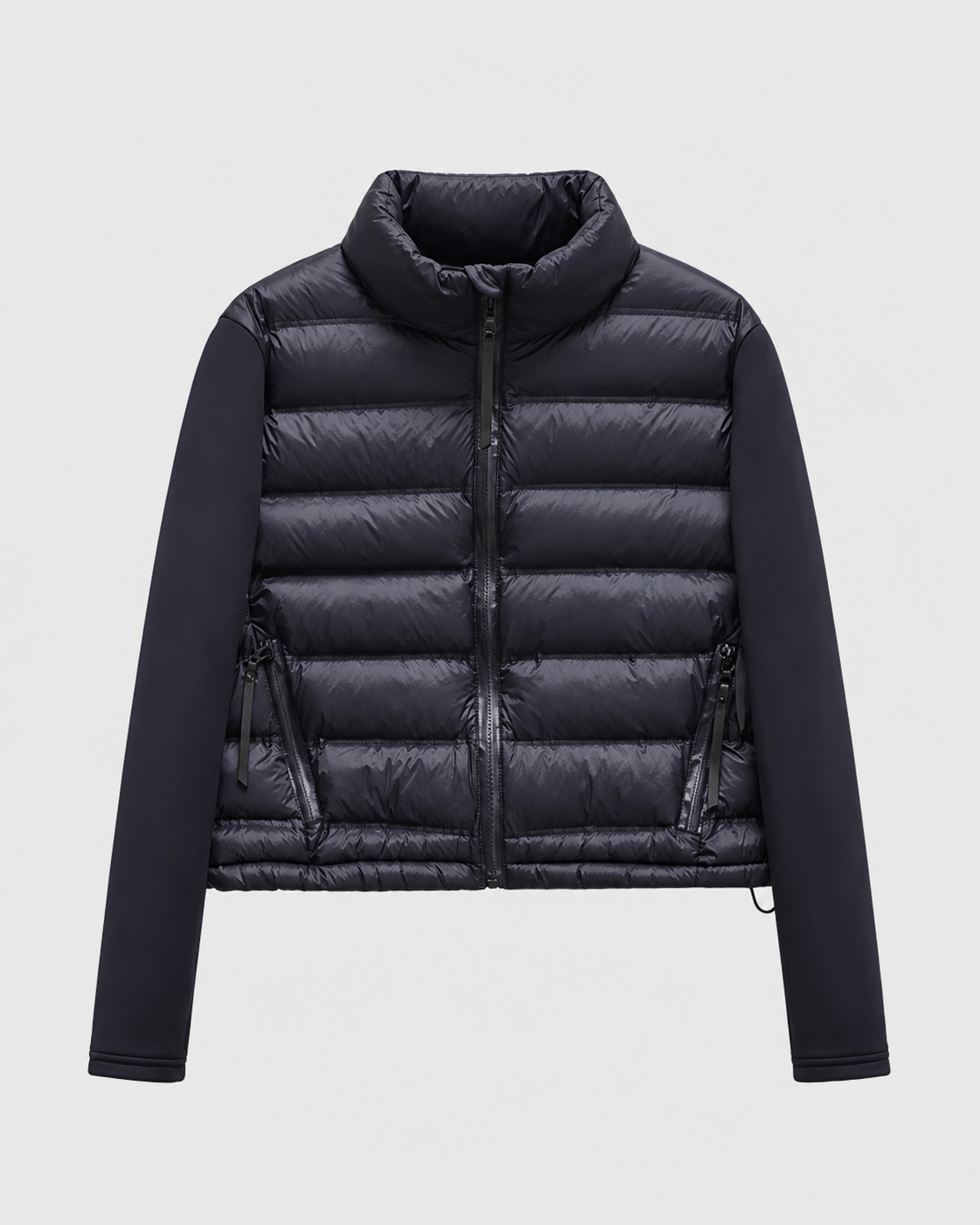 Women's Cropped Quilted Puffer Jacket with Stand Collar and Zip Front