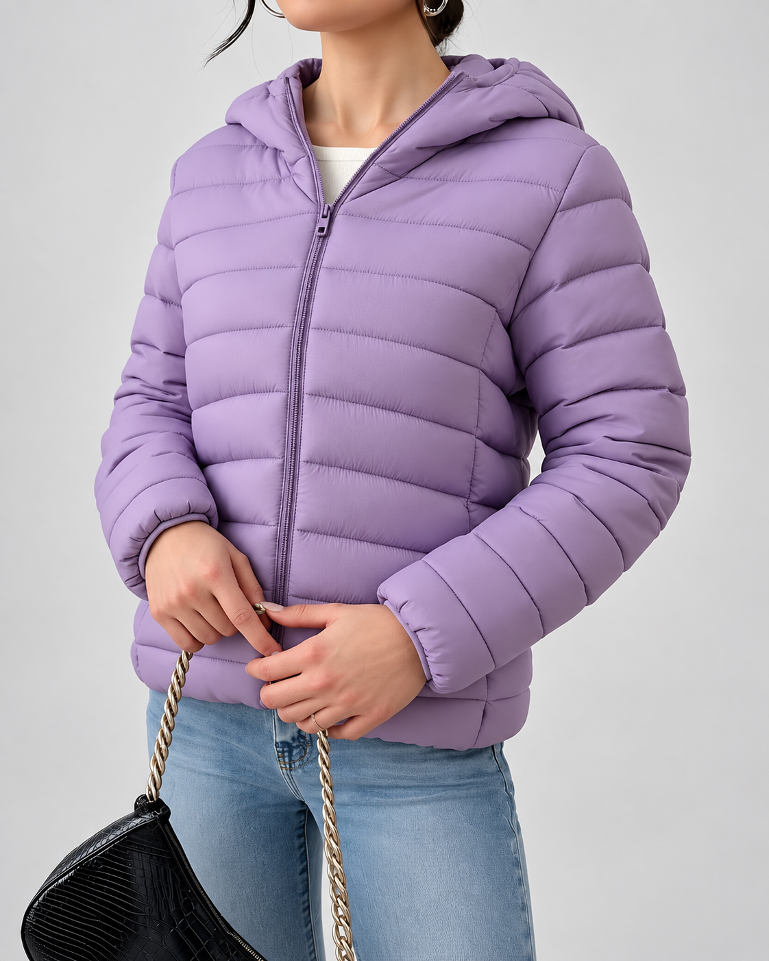 Women's Slim Quilted Hooded Puffer Jacket with Zip Front