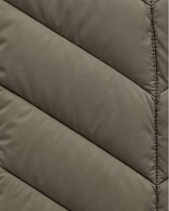 Women's Hooded Quilted Puffer Jacket with Chevron Padding and Zip Front