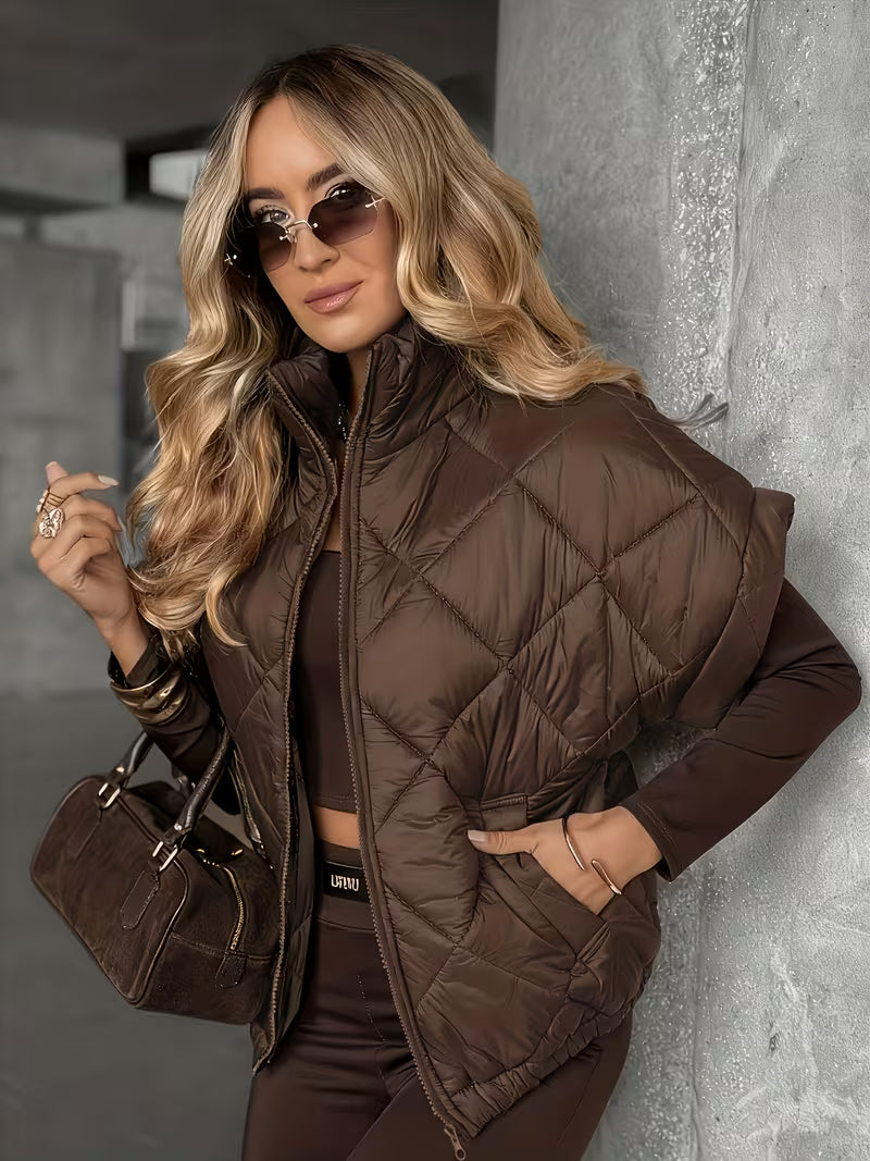 Women's Quilted Puffer Gilet with High Collar and Zip Front