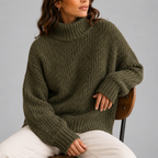 Women's chunky turtleneck knit jumper in green