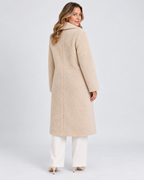 Women's Longline Teddy Fleece Coat with Double Breasted Front