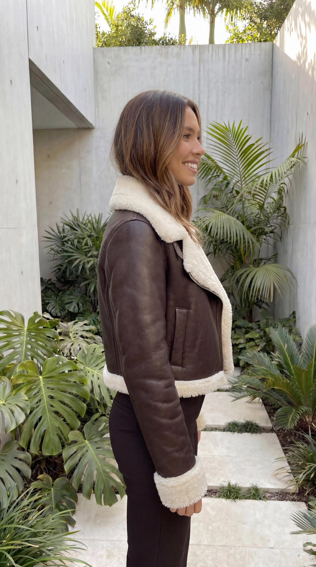 Women's Cropped Faux Leather Sherpa Lined Aviator Jacket