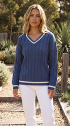 Women's Cable Knit Jumper | V Neck Sweater