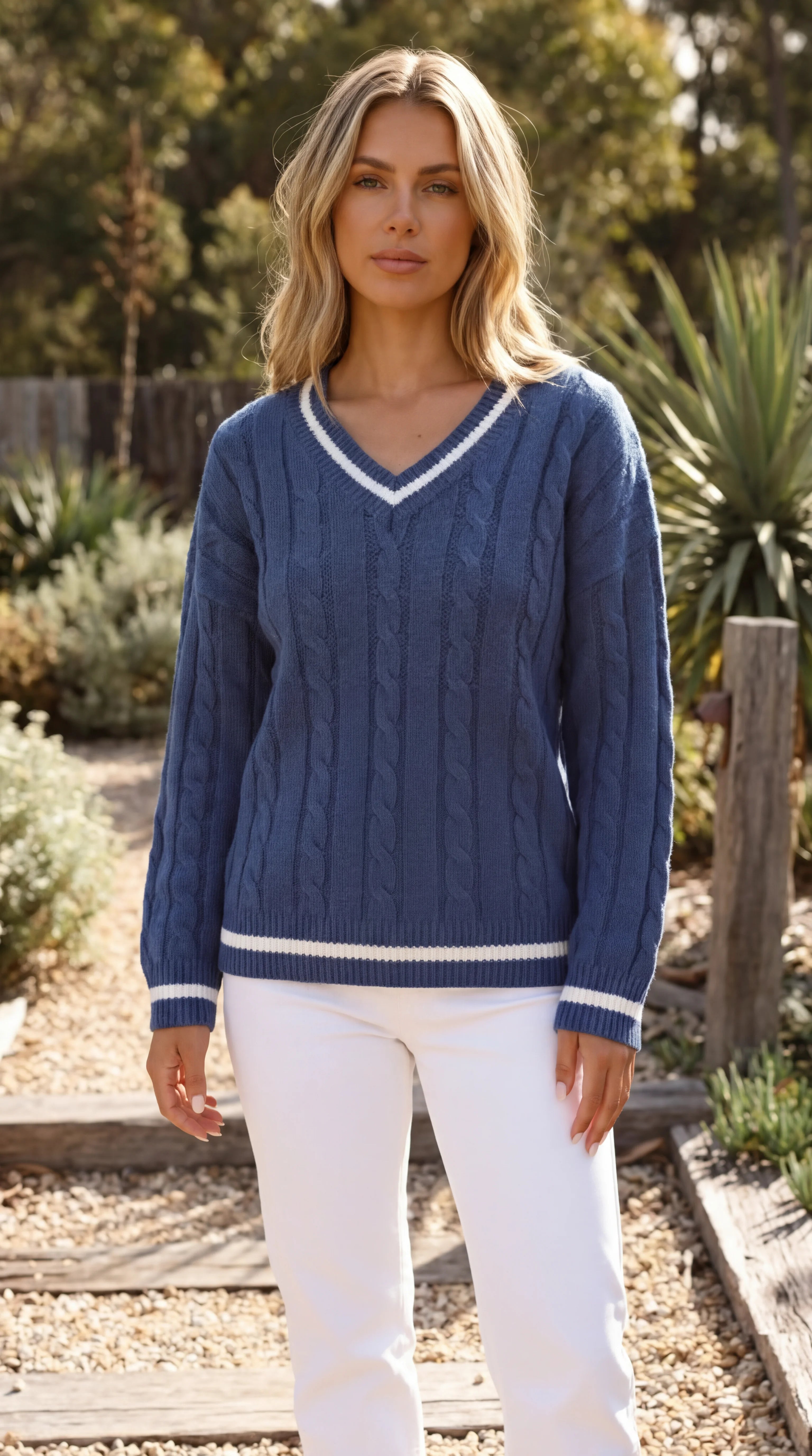 Women's Autumn V Neck Cable Knit Sweater Pullover