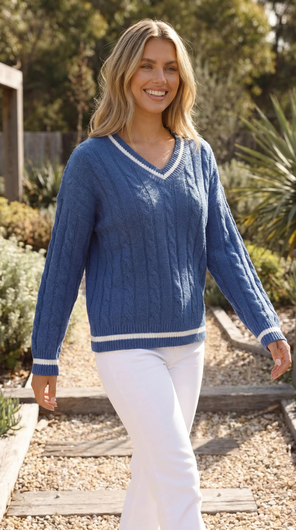 Women's Autumn V Neck Cable Knit Sweater Pullover
