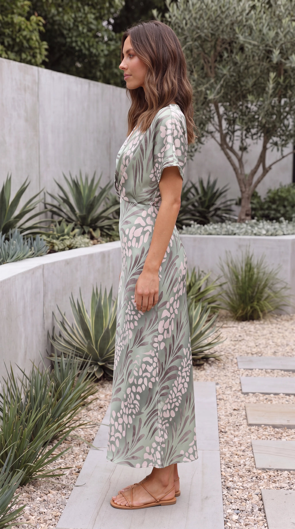 Women’s V Neck Short Sleeve Twist Front Animal Print Maxi Dress