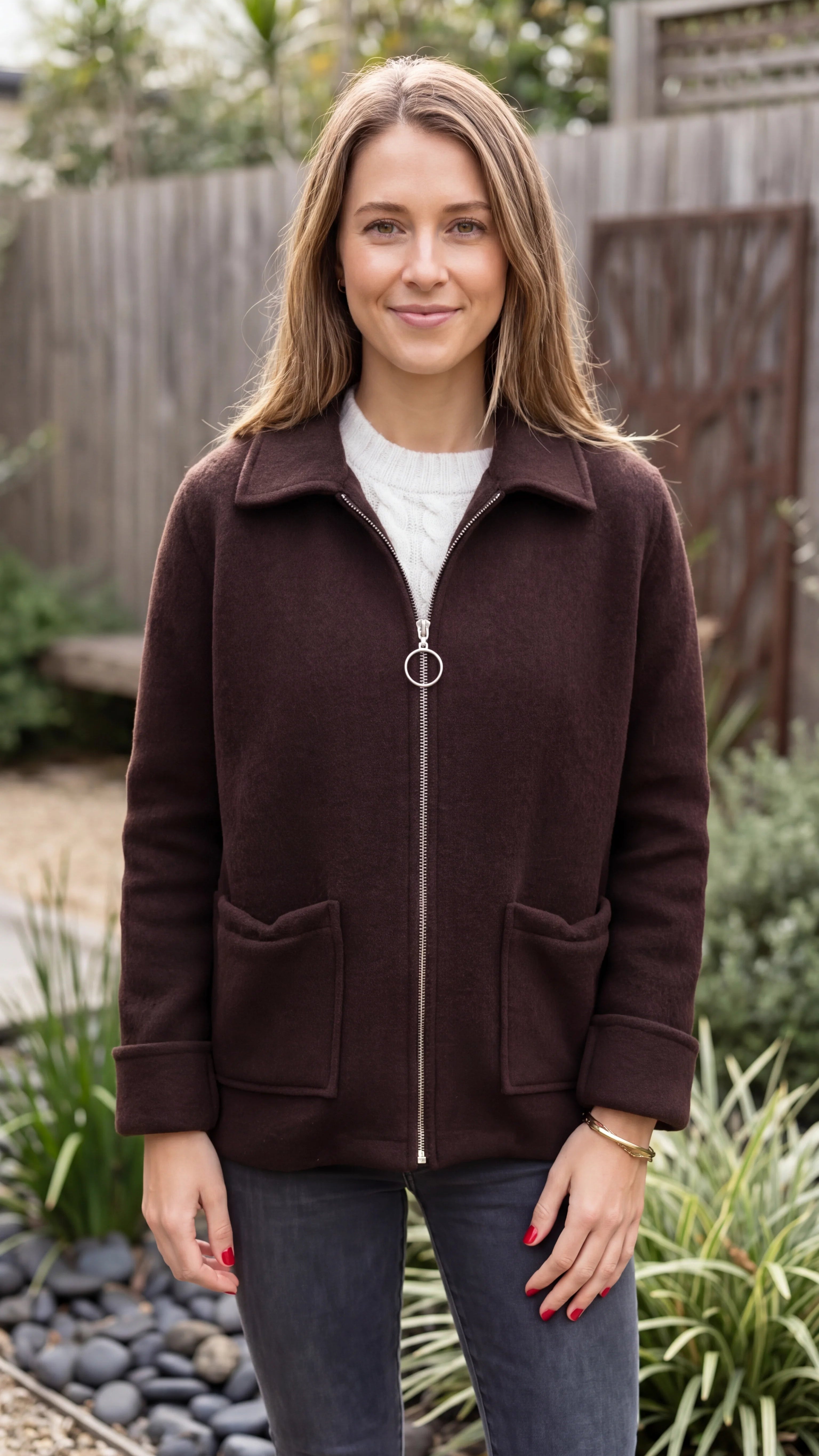 Women’s Zip Front Knitted Jacket With Pockets