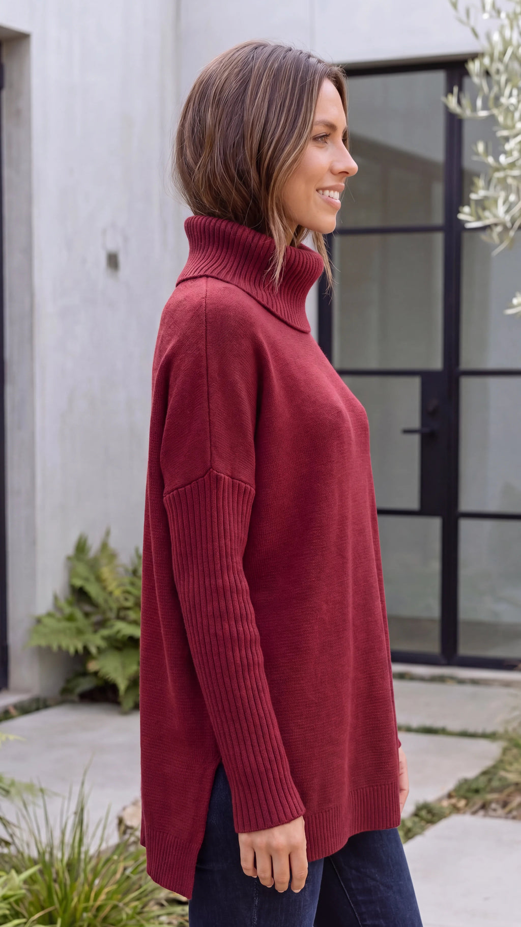 Women's Turtle Neck Long Sleeve Oversized Ribbed Knit Oversized Jumper