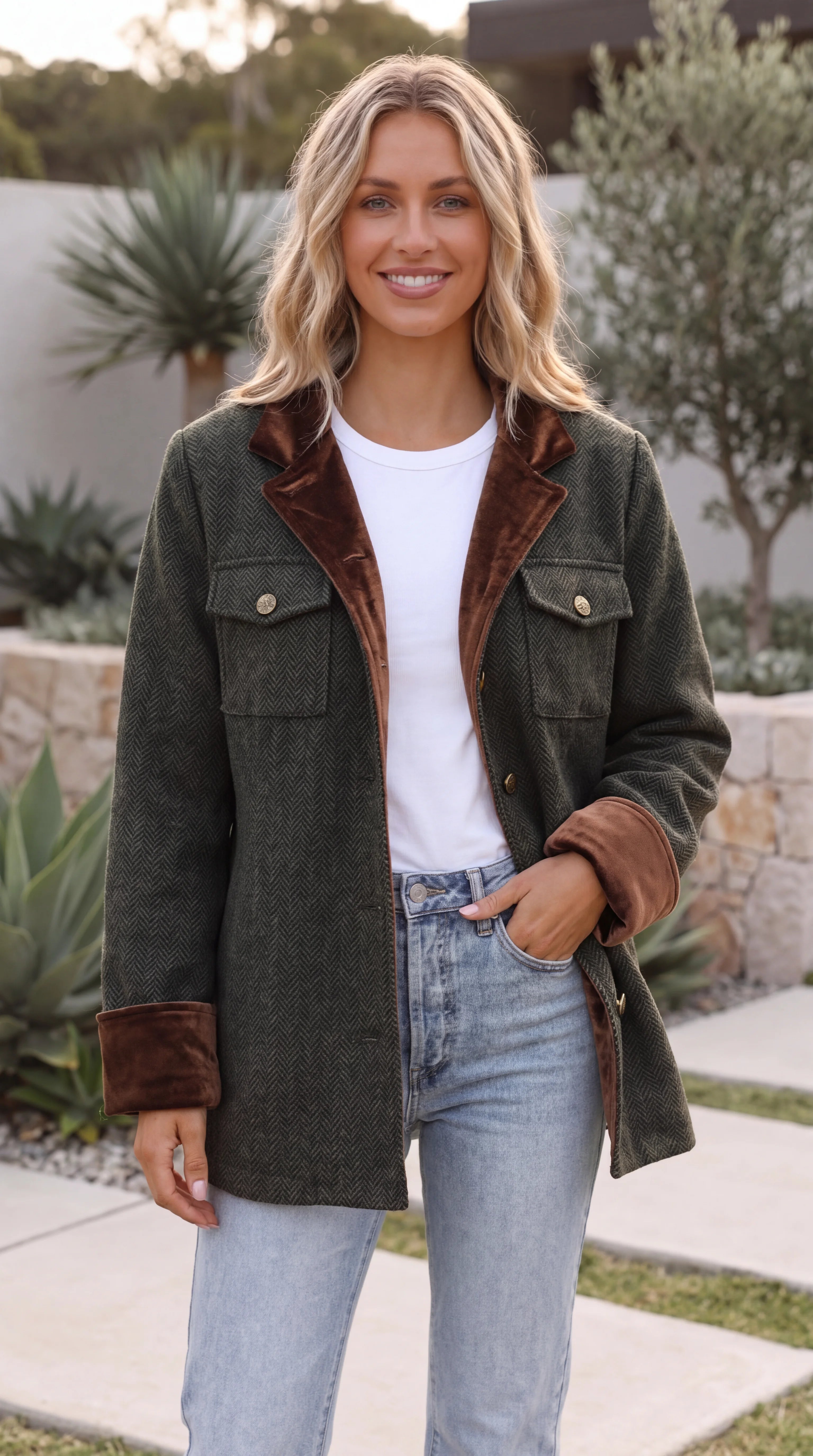 Women's Collared Button Front Vintage Jacket