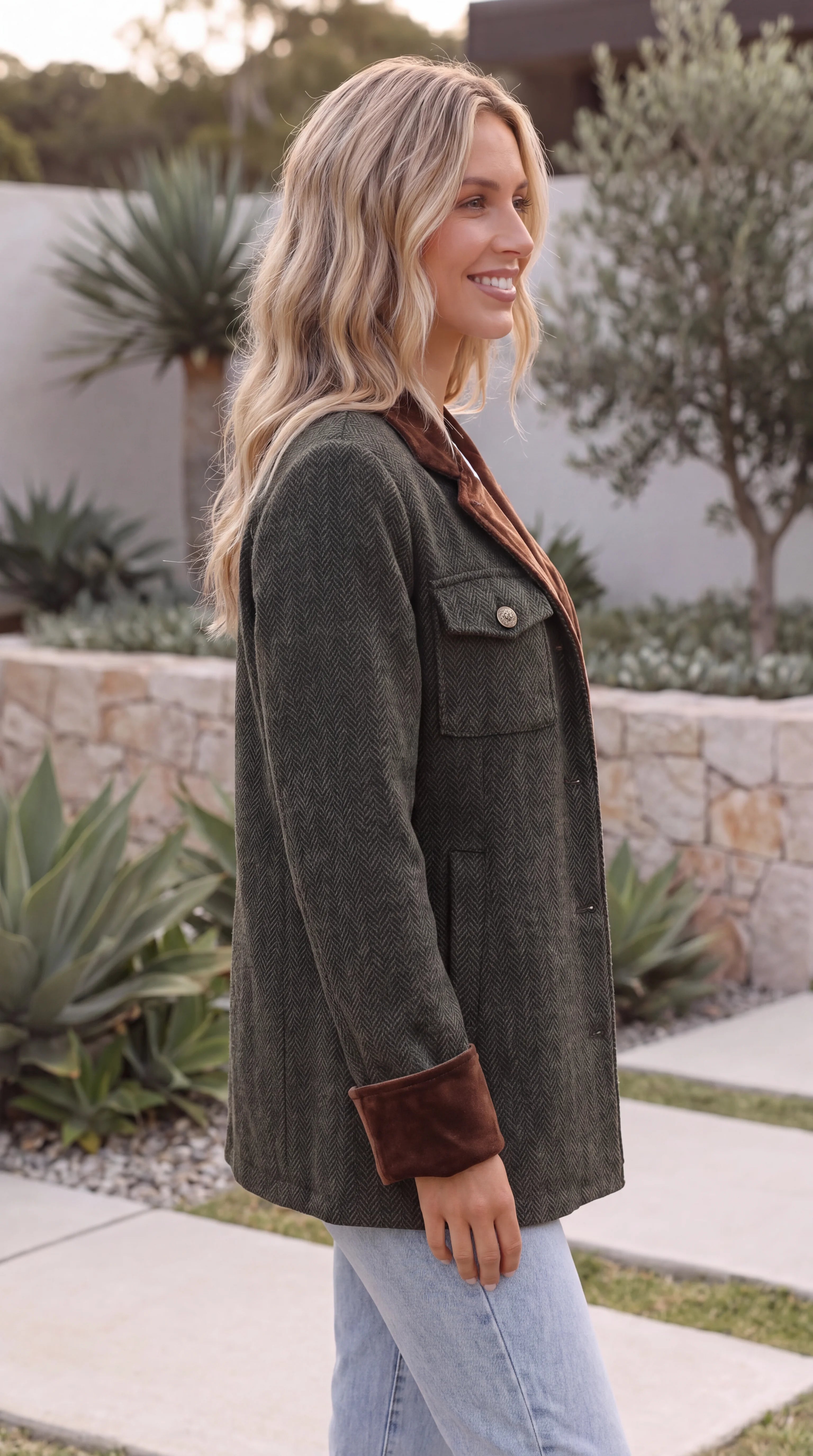 Women's Collared Button Front Vintage Jacket