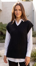 Women's Crew Neck Sleeveless Cable Knit Oversized Sweater Vest