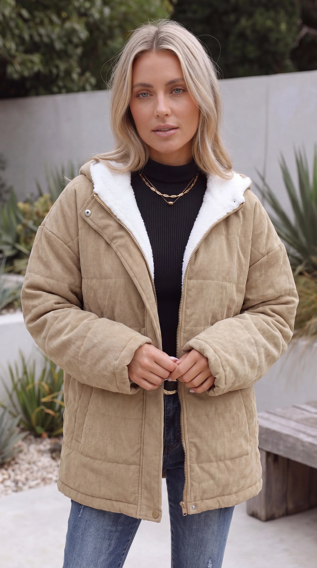 Women's Hooded Sherpa-Lined Padded Jacket