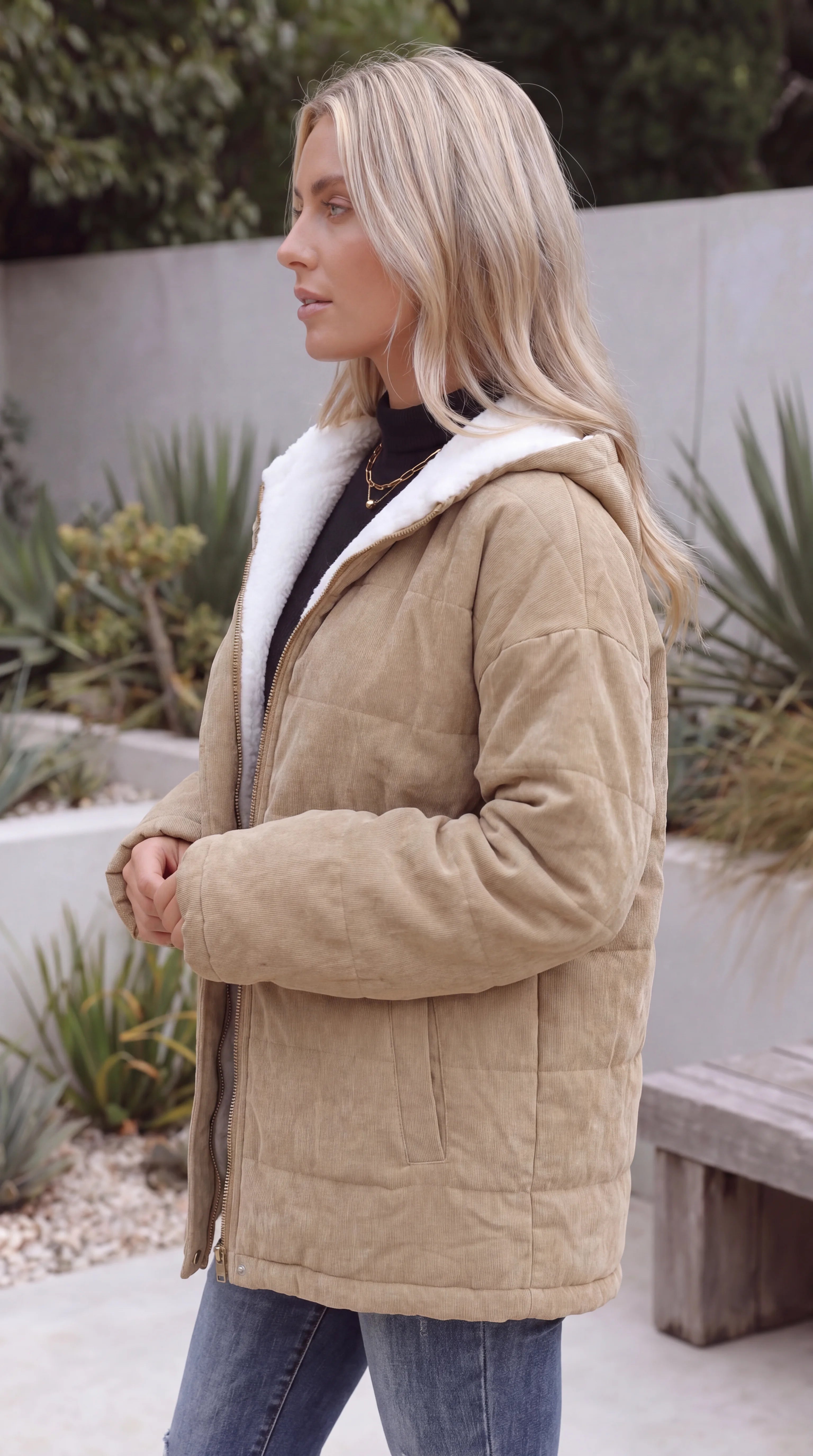 Women's Hooded Sherpa-Lined Padded Jacket