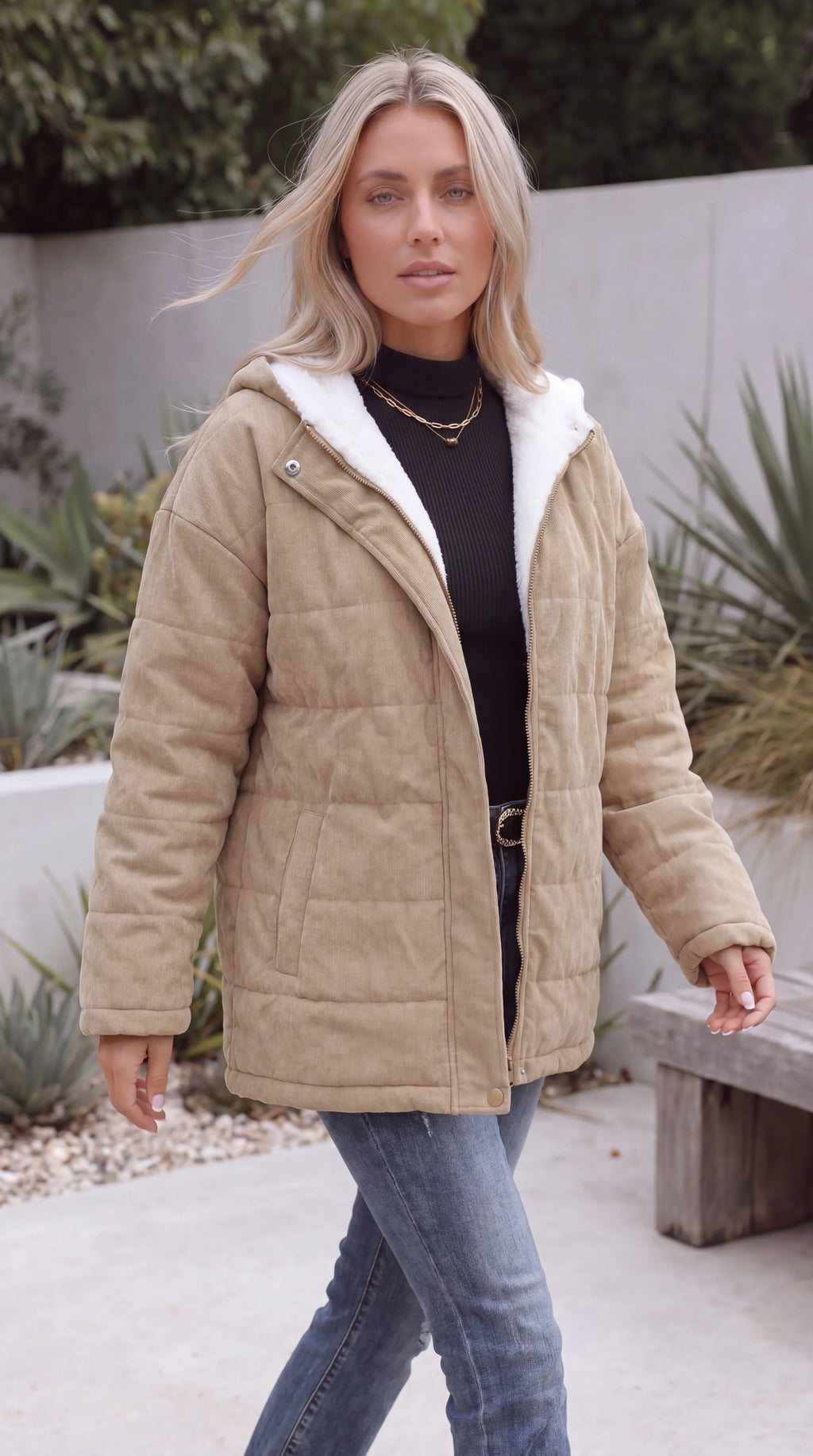 Women's Hooded Sherpa-Lined Padded Jacket