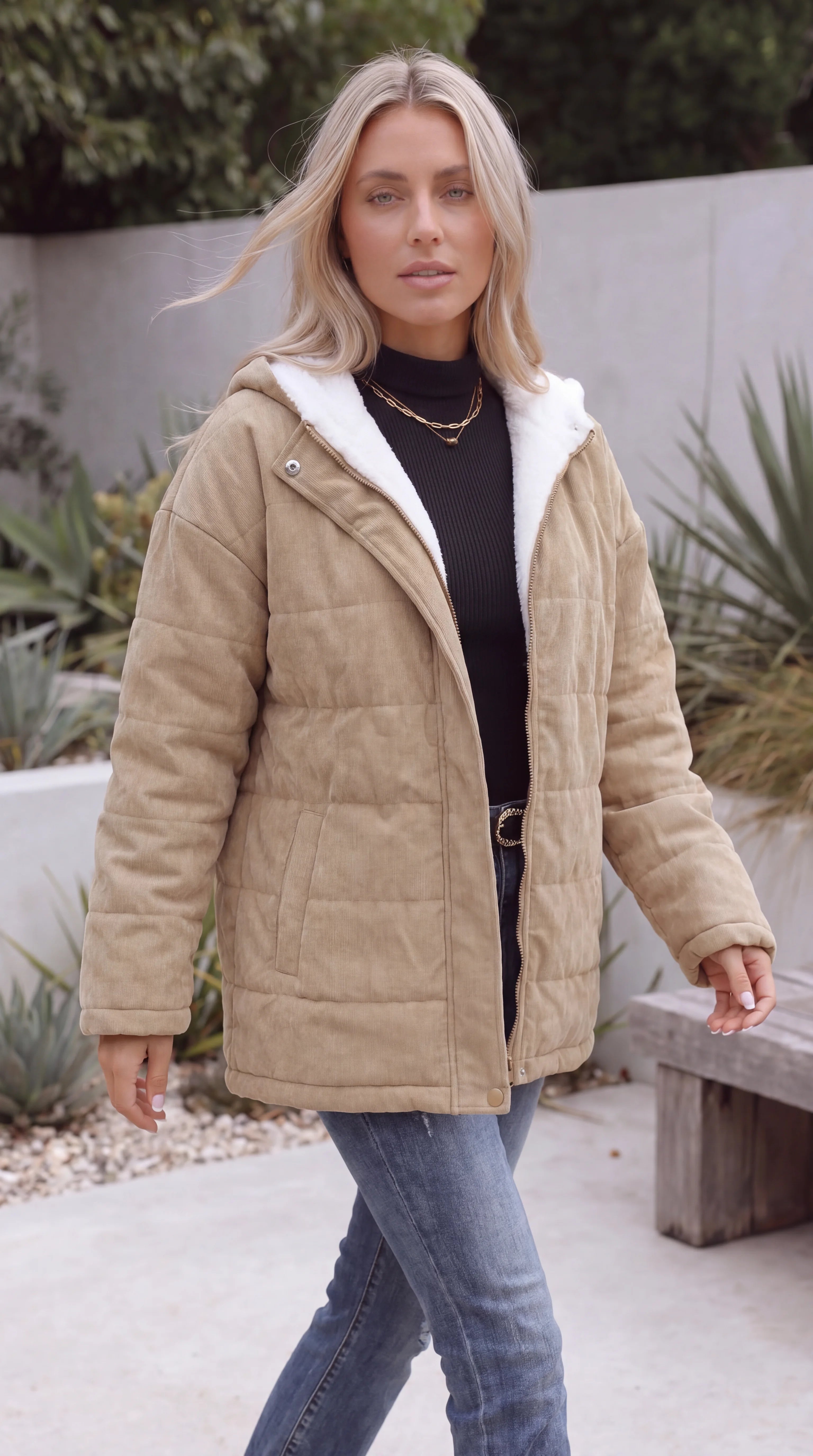 Women's Hooded Sherpa-Lined Padded Jacket