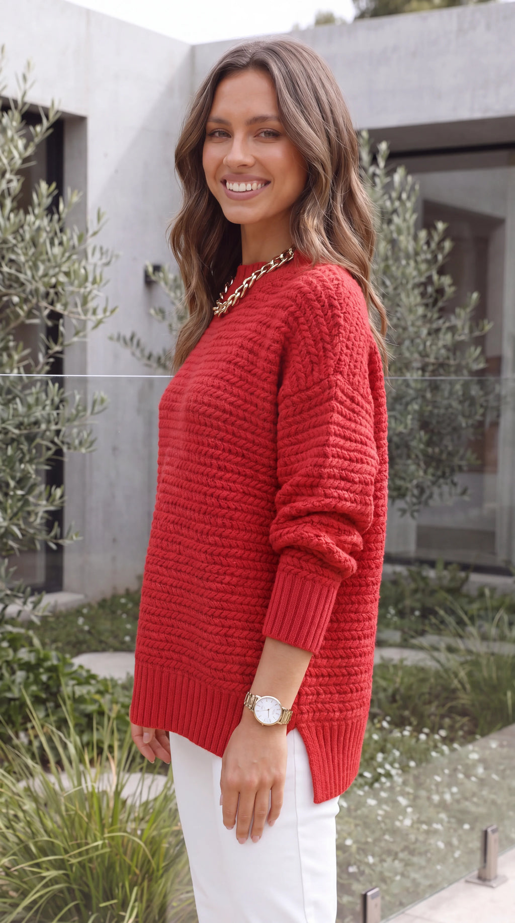 Women's Mock Neck Oversized Cable Knit Jumper