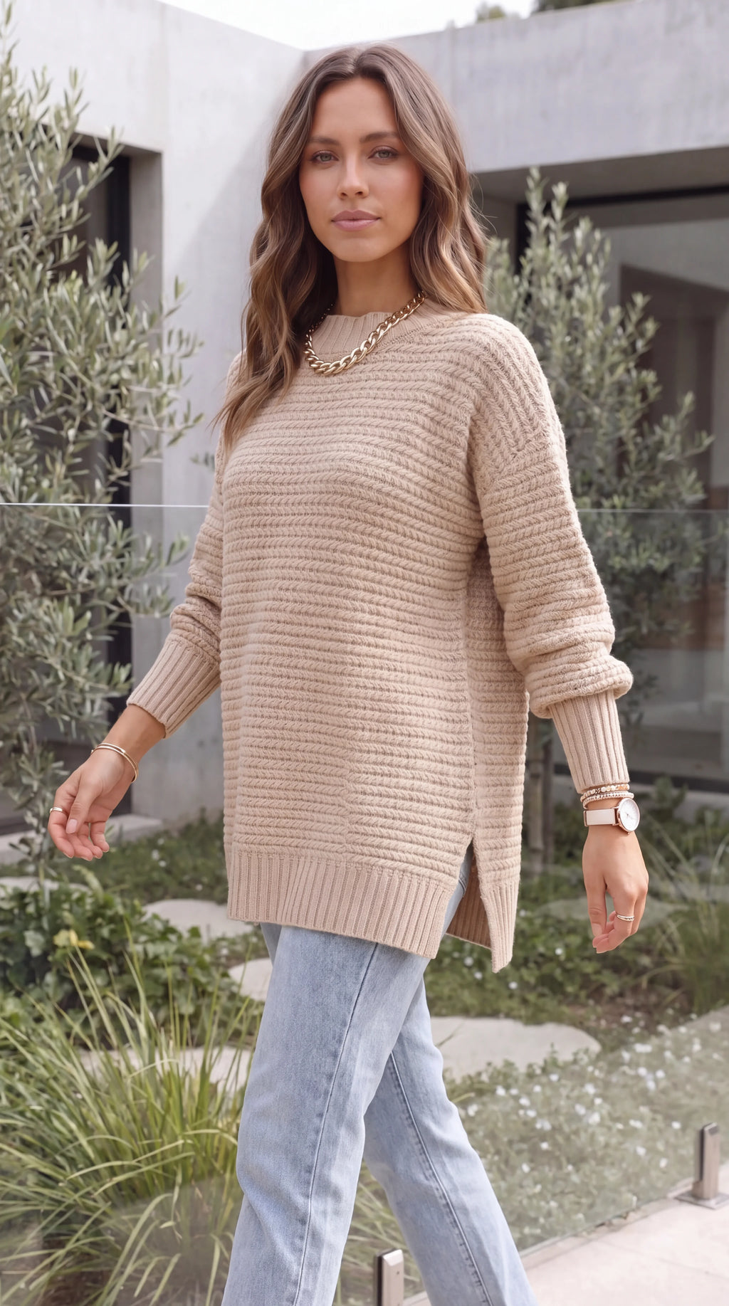 Women's Mock Neck Oversized Cable Knit Jumper