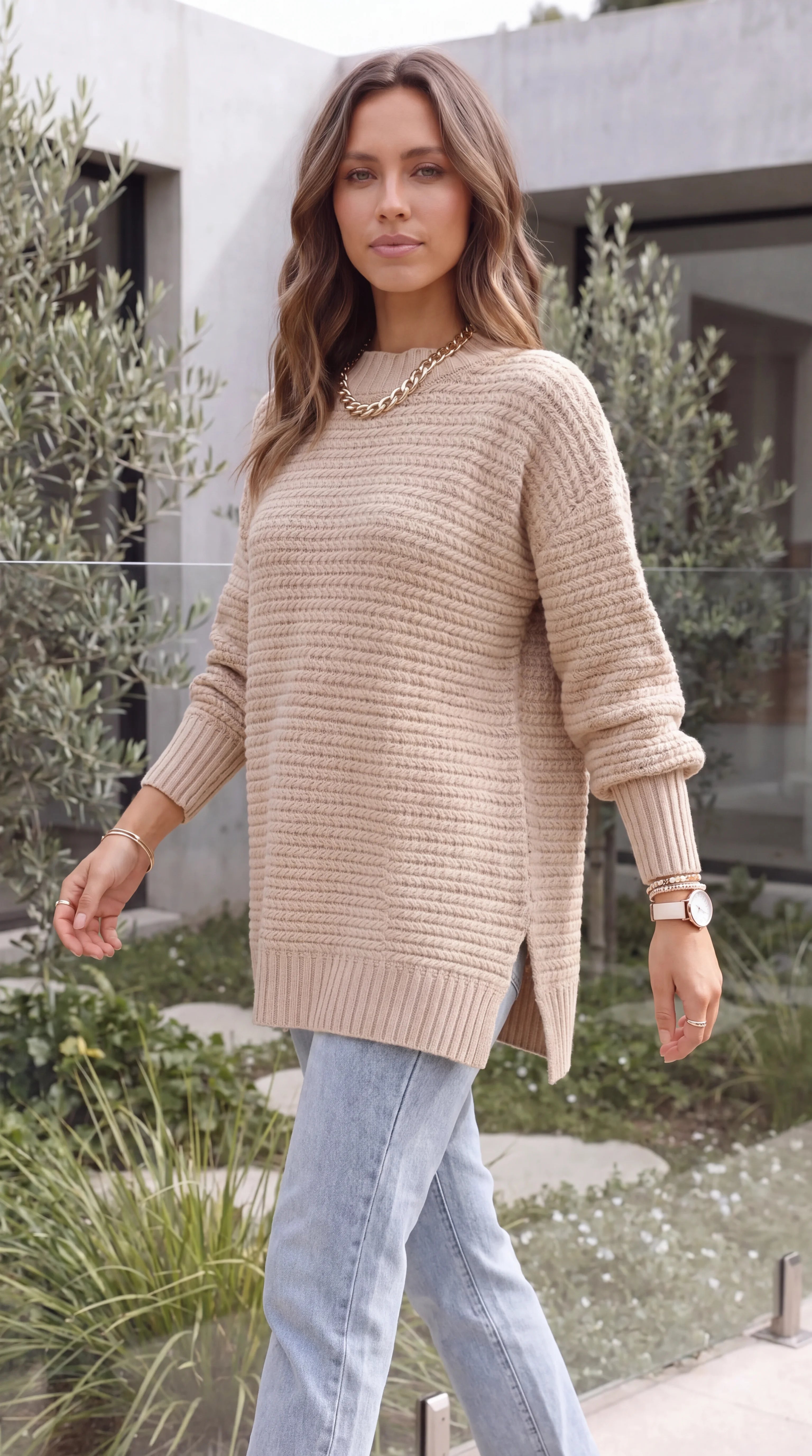 Women's Mock Neck Oversized Cable Knit Jumper