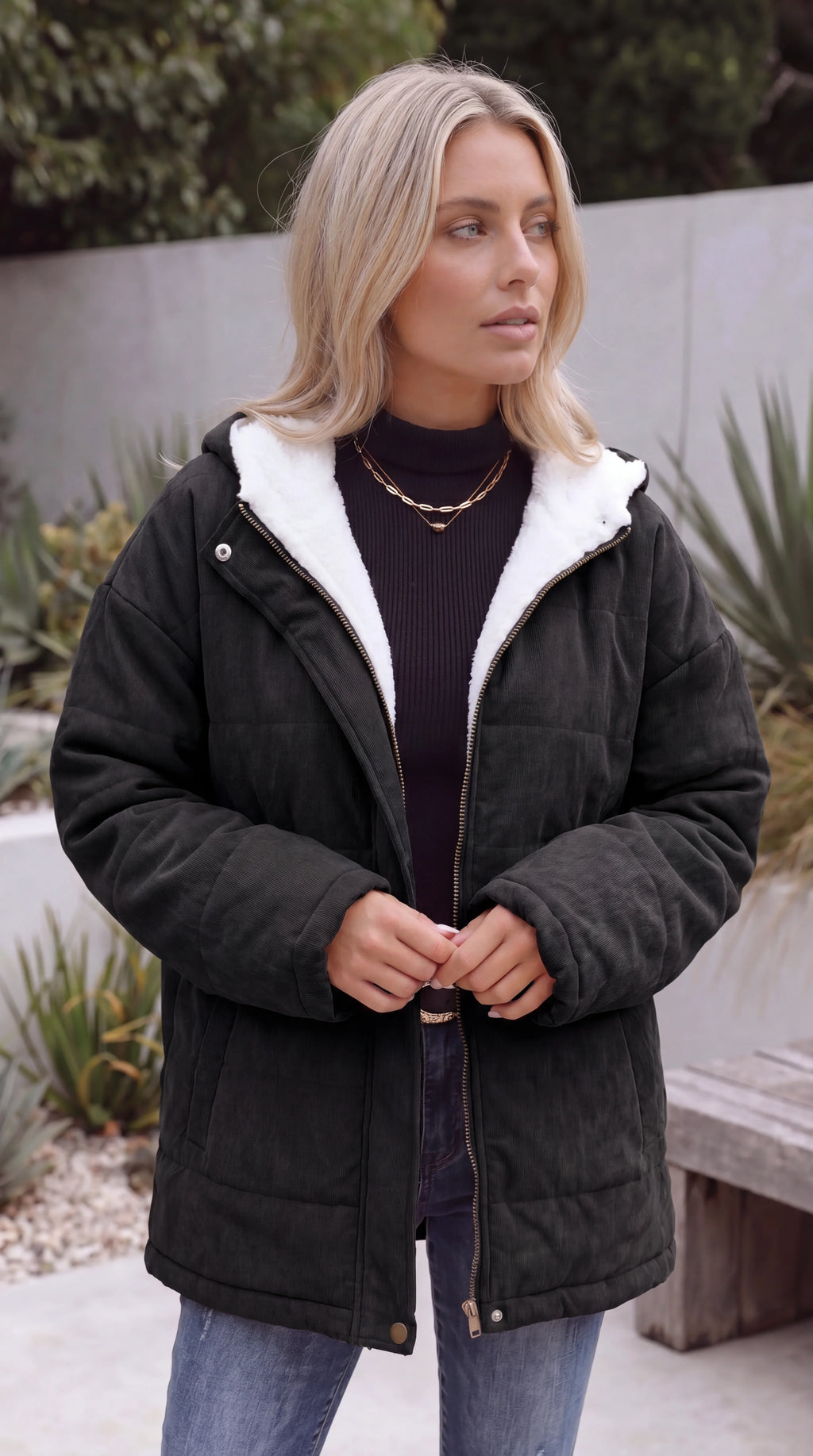 Women's Hooded Sherpa-Lined Padded Jacket