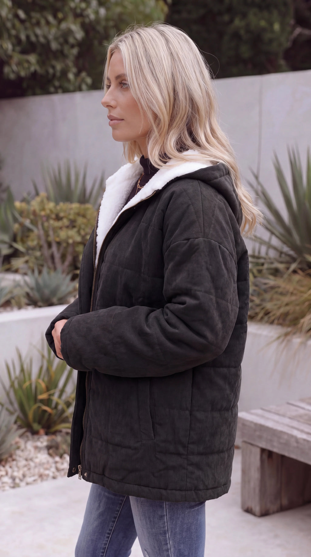 Women's Hooded Sherpa-Lined Padded Jacket