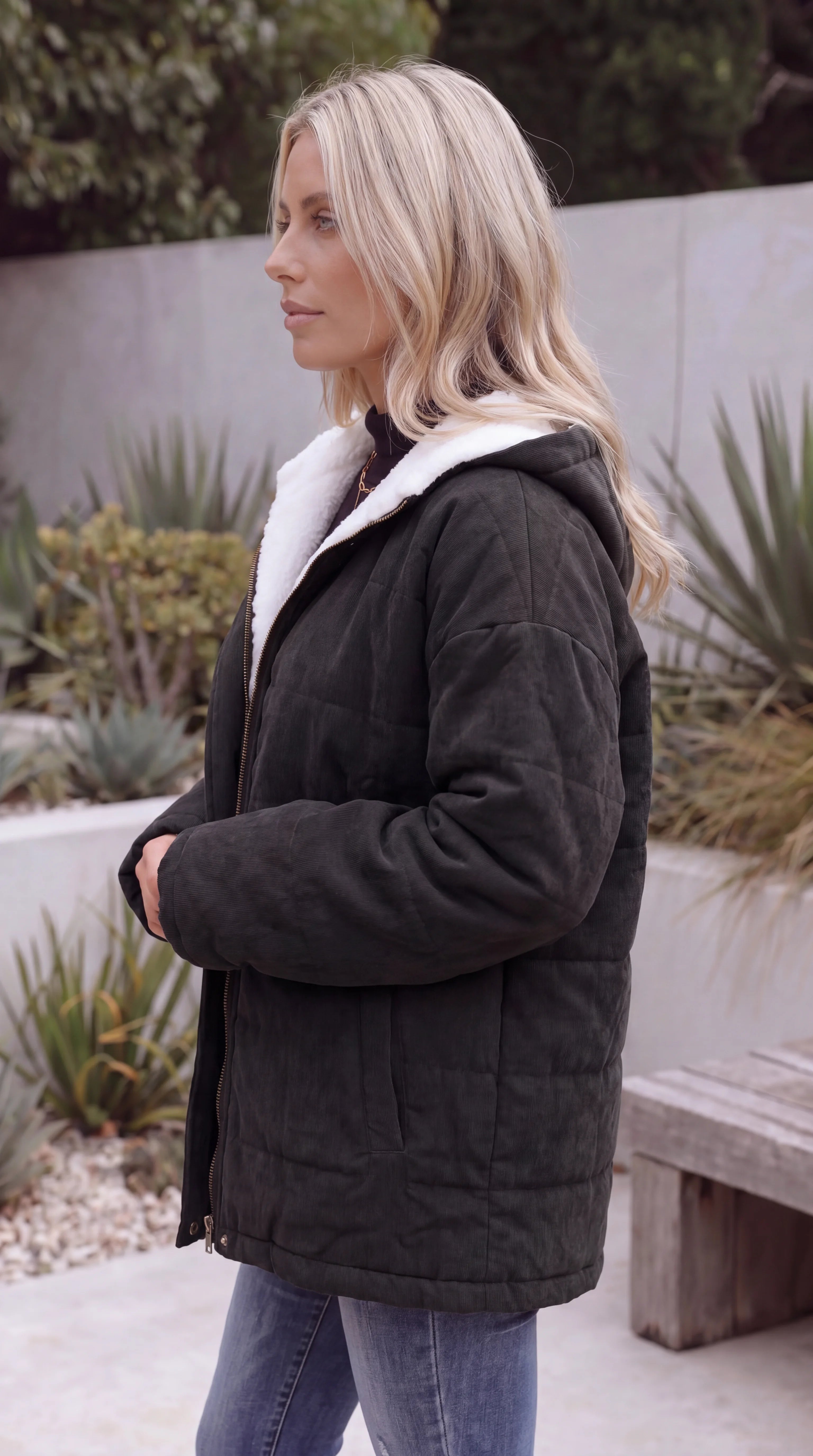 Women's Hooded Sherpa-Lined Padded Jacket