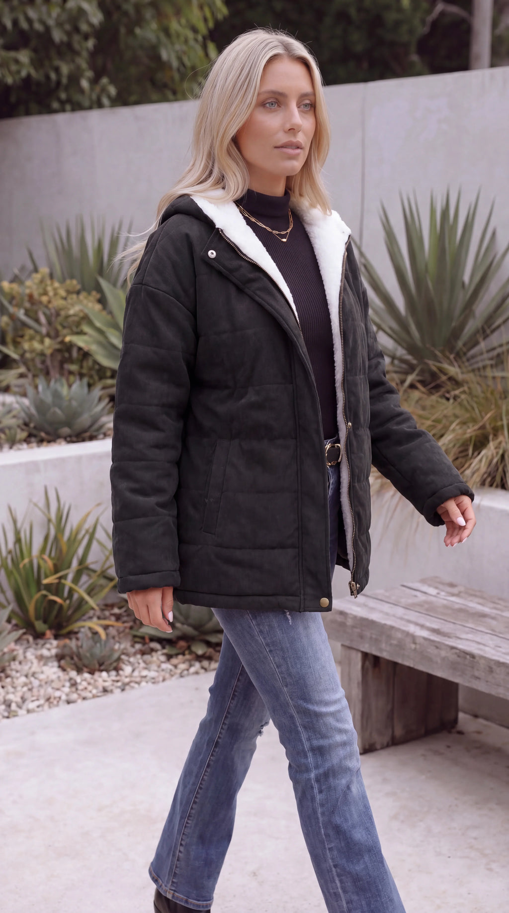 Women's Hooded Sherpa-Lined Padded Jacket