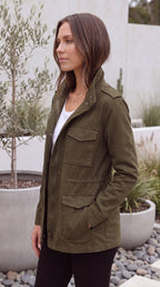 Women's Lightweight Utility Jacket | Cargo Zip Up Drawstring Jacket