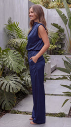 Women's Elegant Cowl Neck Wide Leg Jumpsuit