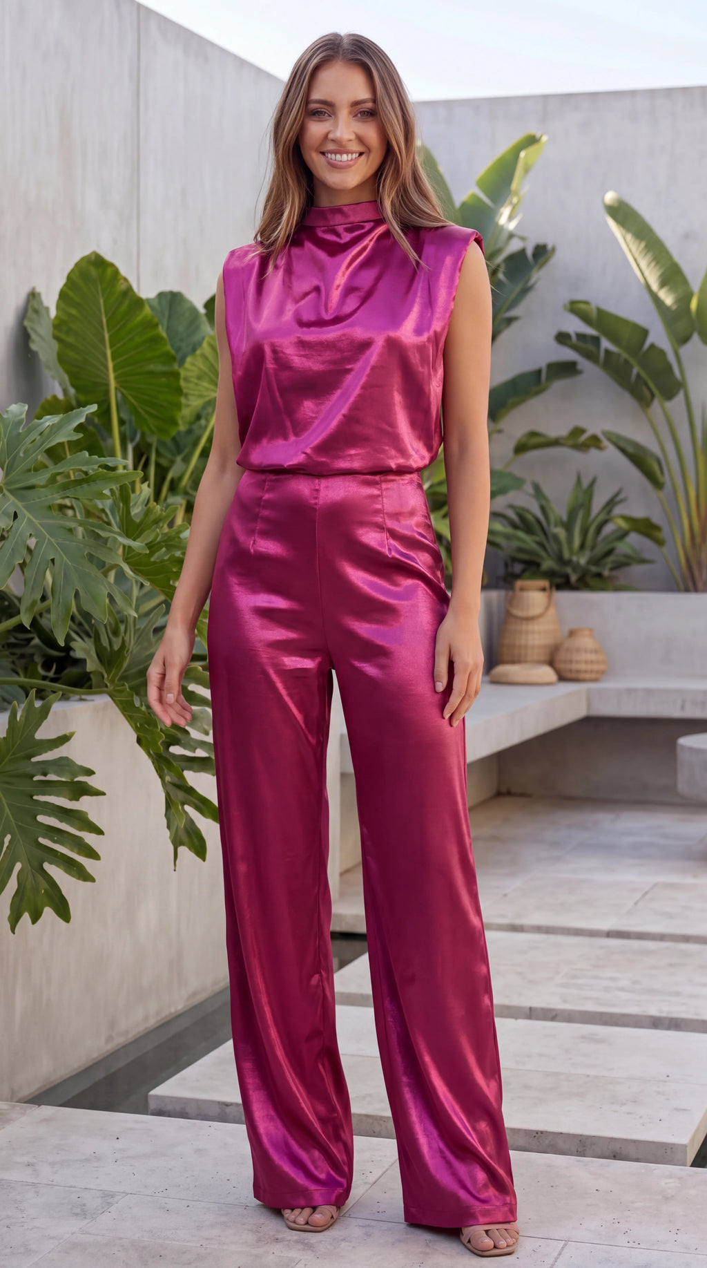 Women's Elegant Cowl Neck Wide Leg Jumpsuit