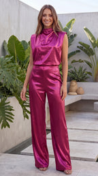 Women's Elegant Cowl Neck Wide Leg Jumpsuit