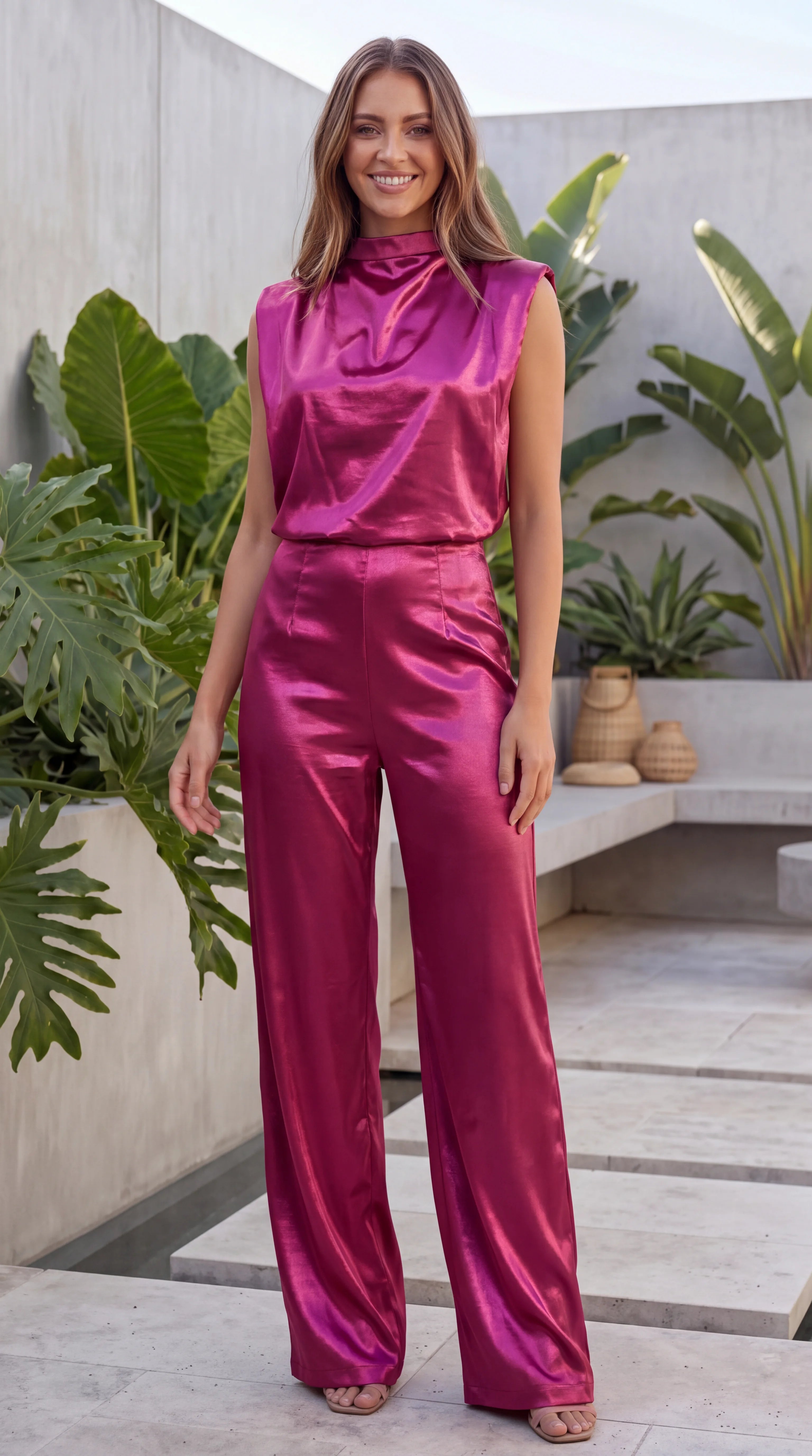 Women's Elegant Cowl Neck Wide Leg Jumpsuit